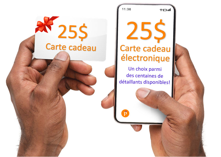 Carte cadeau 25$ (plusieurs détaillants)